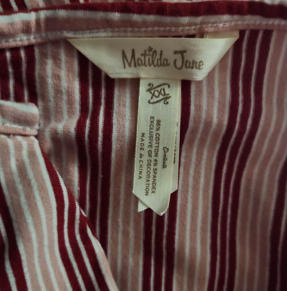 Matilda Jane Heart To Heart Pink & Red Striped Puff Sleeve Midi Dress XXL EUC - Picture 2 of 6
